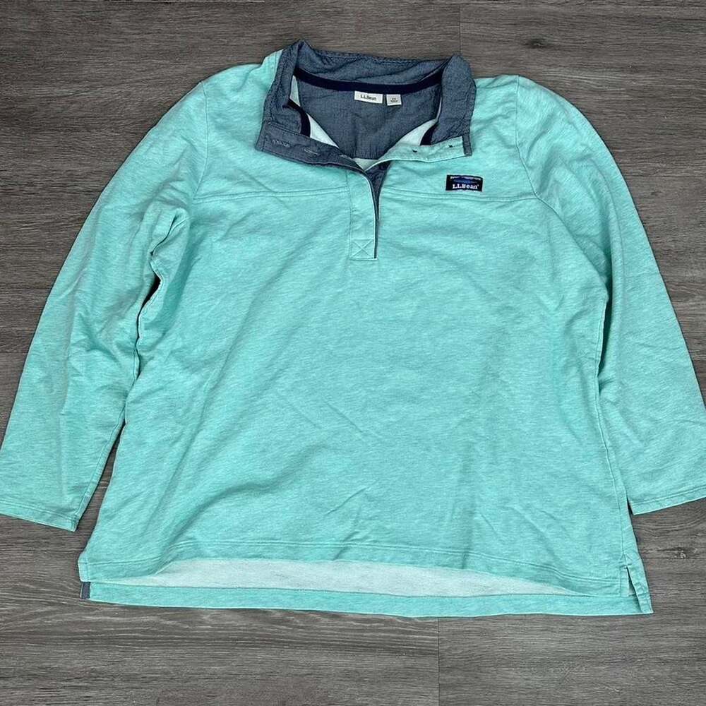 L.L. Bean 1/4 Button Pullover Sweatshirt Heather Teal Women's 2X